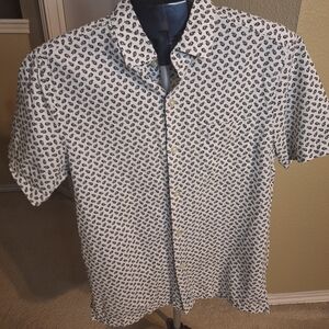 Tommy Bahama Fish Print Black and White Casual Button Down Shirt. Soze S